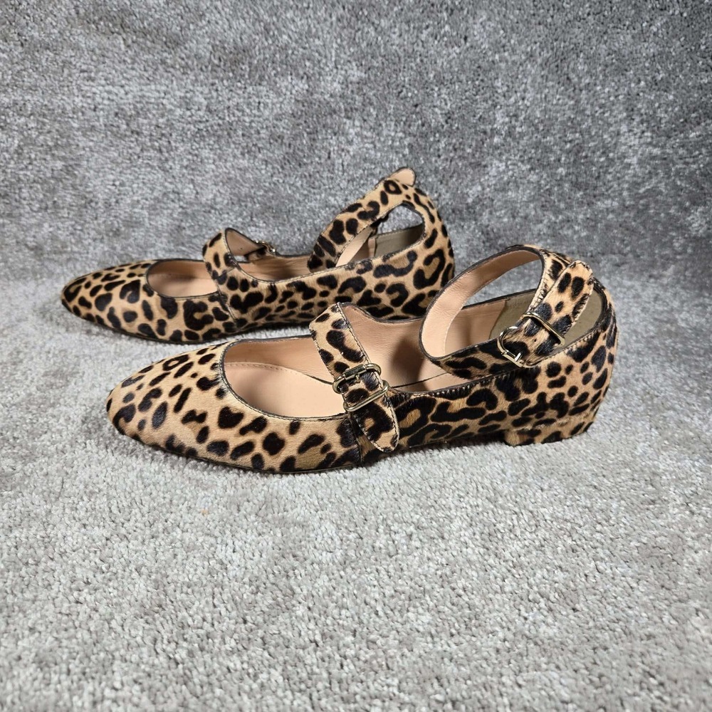 J.Crew Mary Jane Flats Walnut Leopard Calf Hair Double Strap Women 9.5